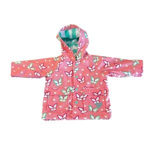 Hatley Green and Pink Baby Raincoat With Butterfly Pattern Size 9-12 Mos